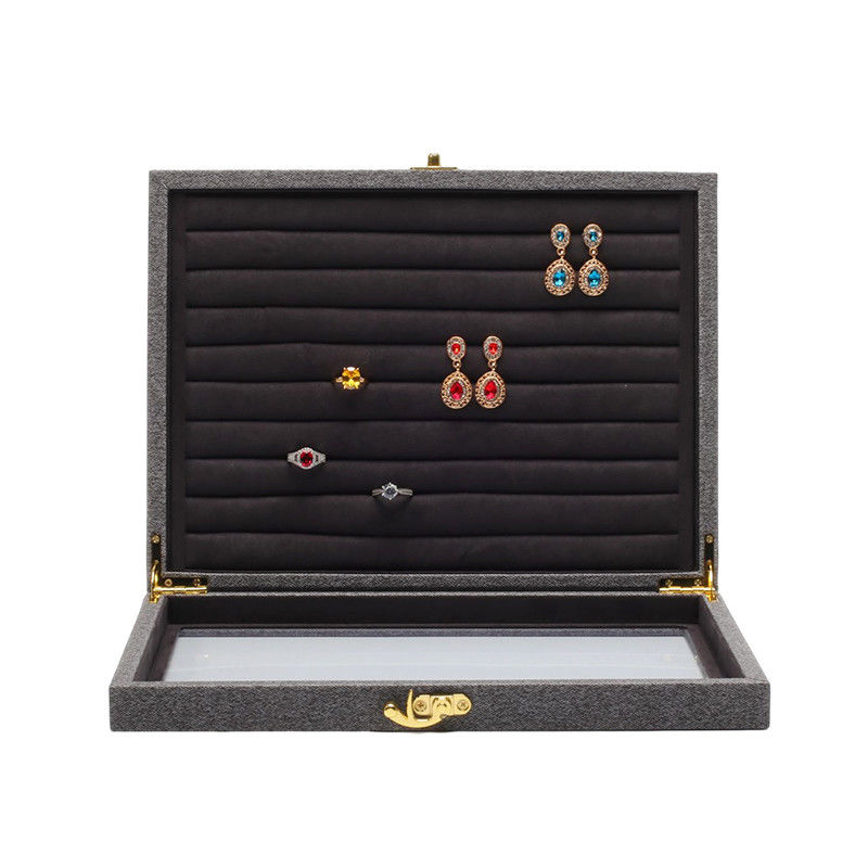 Flip Open PU Leather Jewelry Display Box Multiple Compartments with Mirror