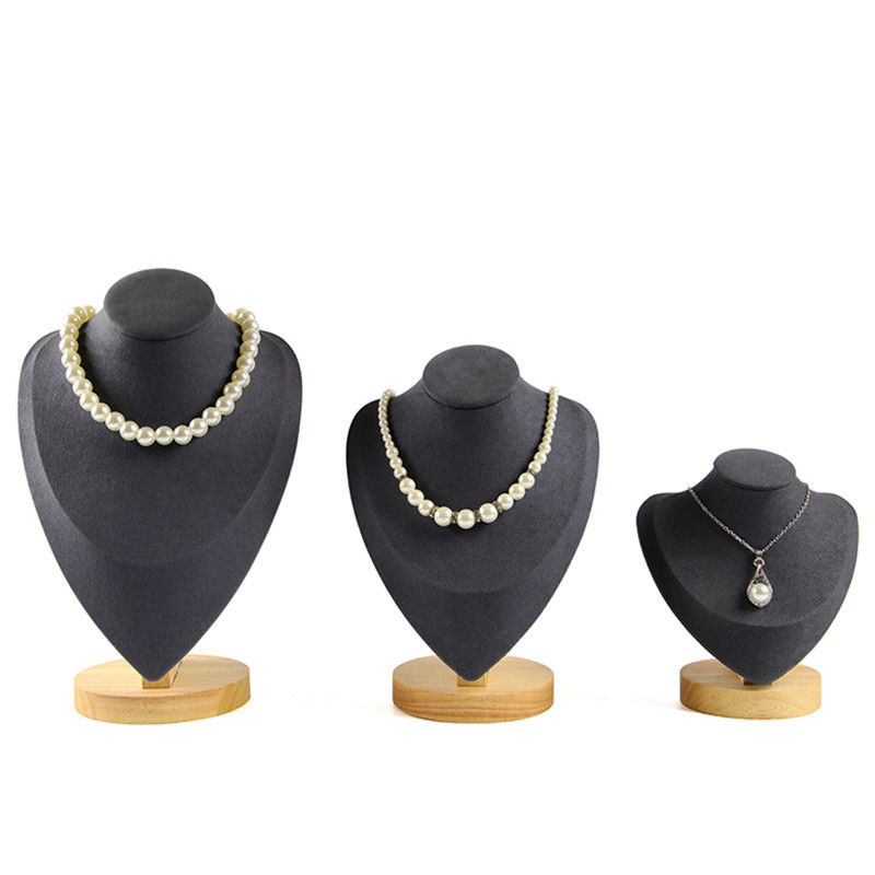 Soft Velvet Cover Wooden Necklace Display Stand Pendant Bust Display Stand