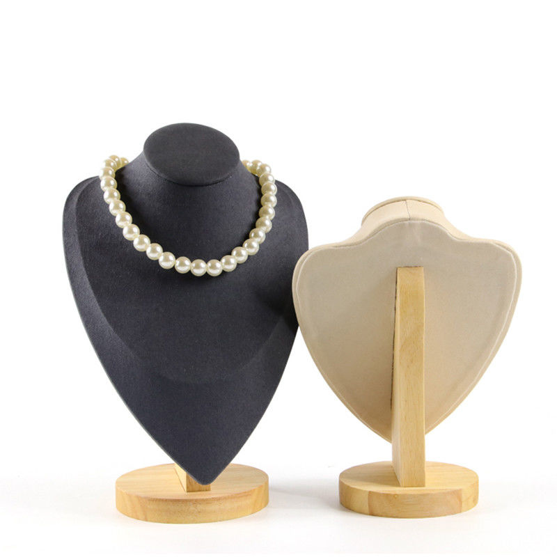 Soft Velvet Cover Wooden Necklace Display Stand Pendant Bust Display Stand