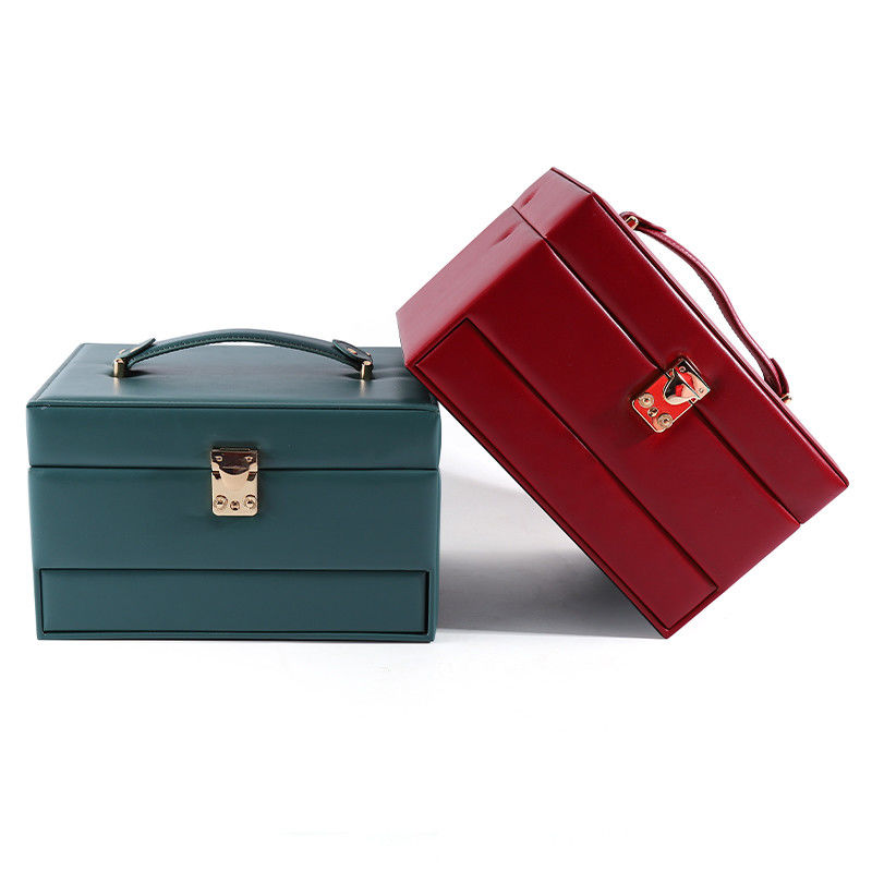 Portable PU Leather Travel Jewelry Drawer Organizer Box With Mirror Multi Function