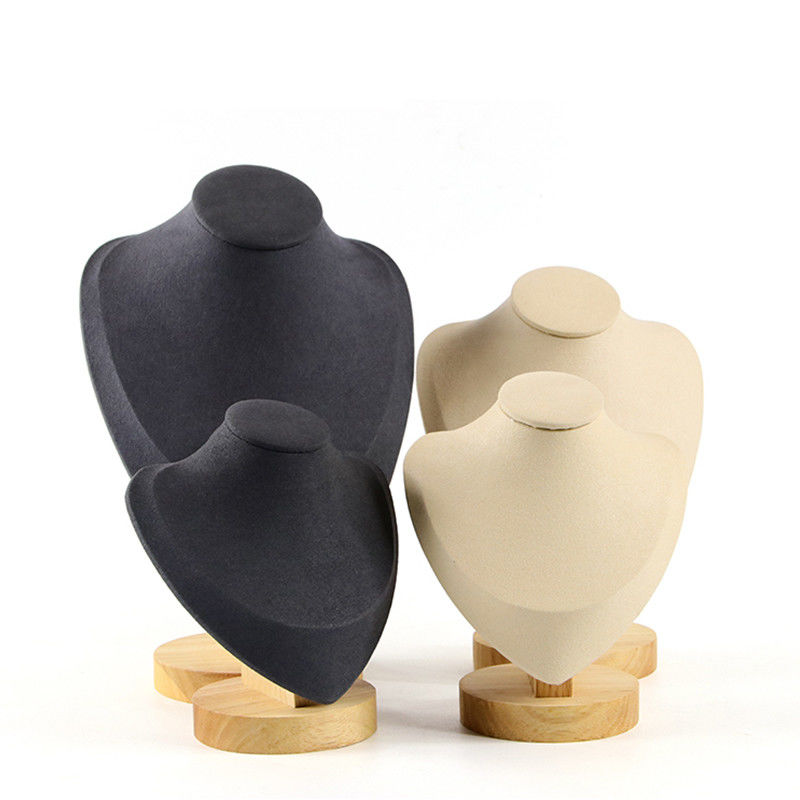 Soft Velvet Cover Wooden Necklace Display Stand Pendant Bust Display Stand