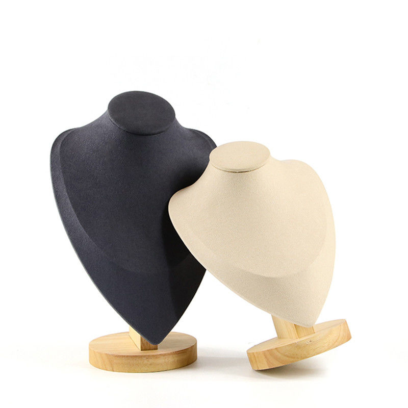Soft Velvet Cover Wooden Necklace Display Stand Pendant Bust Display Stand