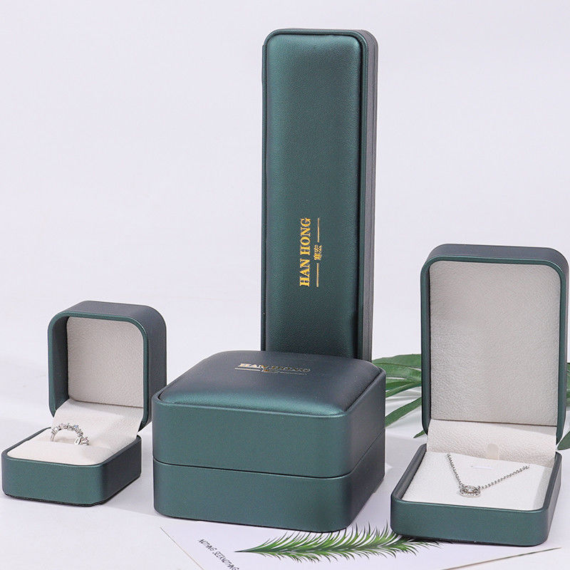 Dark Green Convex Faux Leather Jewelry Storage Box Luxury Organizer Packaging
