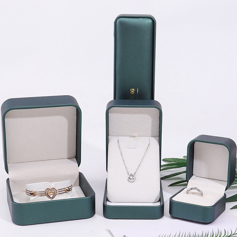 Dark Green Convex Faux Leather Jewelry Storage Box Luxury Organizer Packaging