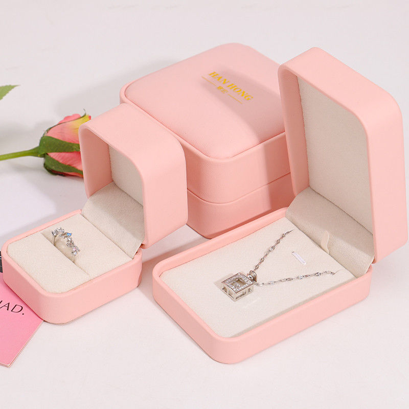 customizable logo jewellery box hign end handmade pink leather jewelry box packaging