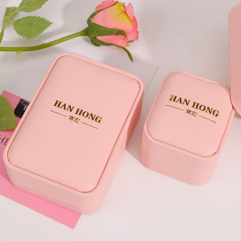customizable logo jewellery box hign end handmade pink leather jewelry box packaging