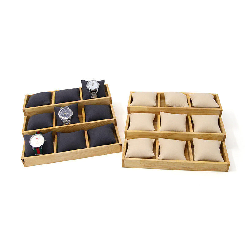 Multi Cell 3x3 Solid Wooden Watch Exhibition Plate with Pillows for Luxury Show