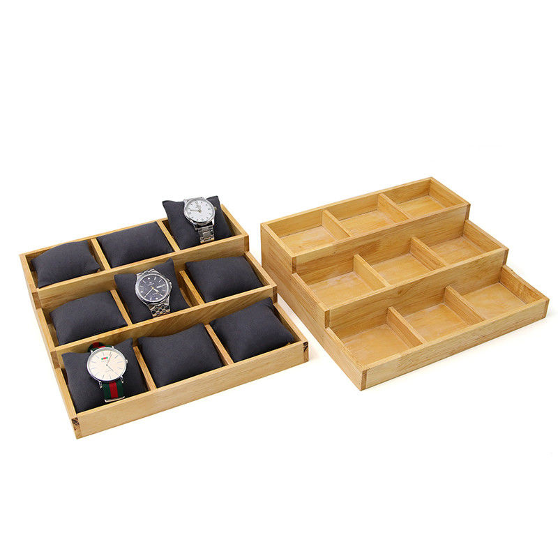 Multi Cell 3x3 Solid Wooden Watch Exhibition Plate with Pillows for Luxury Show