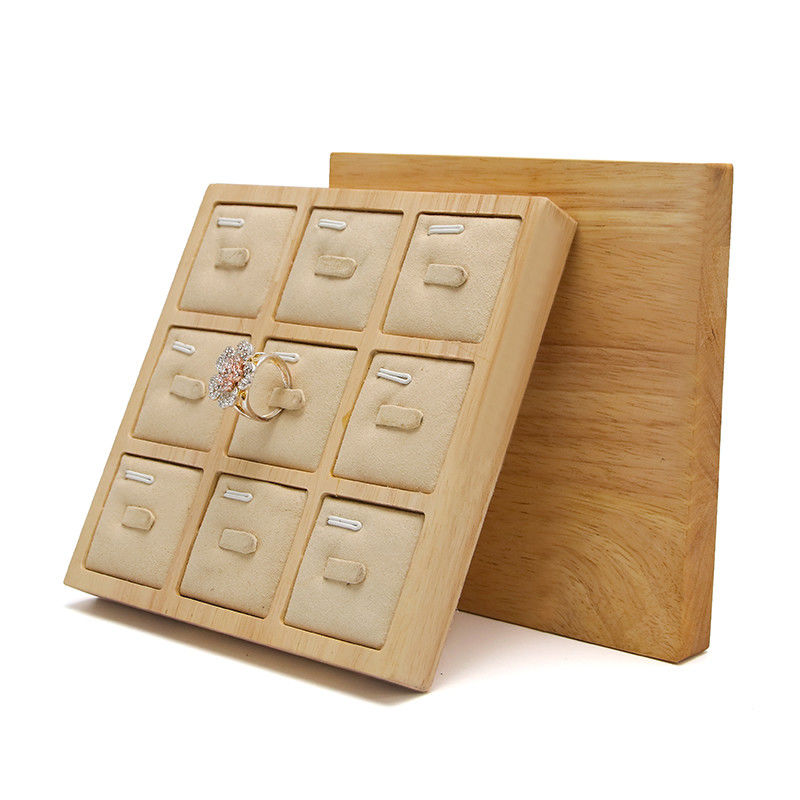 3x3 Multi Cells Solid Wood Jewellery Presentation Tray For Ear Rings Studs Exhibition