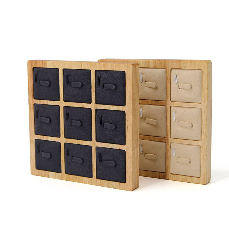 3x3 Multi Cells Solid Wood Jewellery Presentation Tray For Ear Rings Studs Exhibition