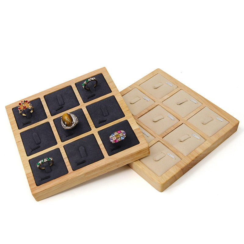 3x3 Multi Cells Solid Wood Jewellery Presentation Tray For Ear Rings Studs Exhibition