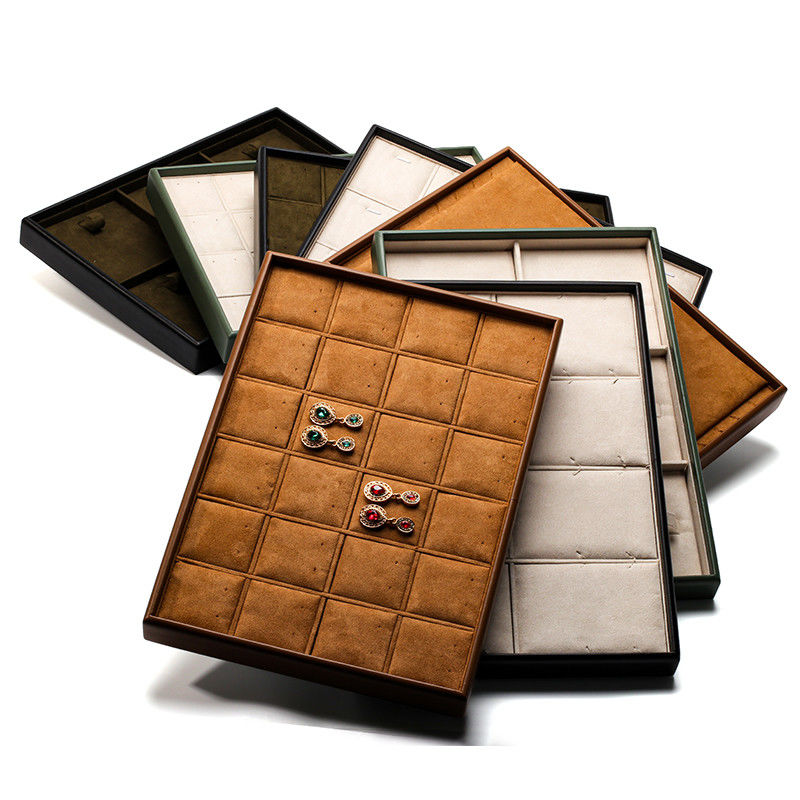 Soft Velvet Interior PU Leather Jewelry Display Tray Props for Ring Ear Studs