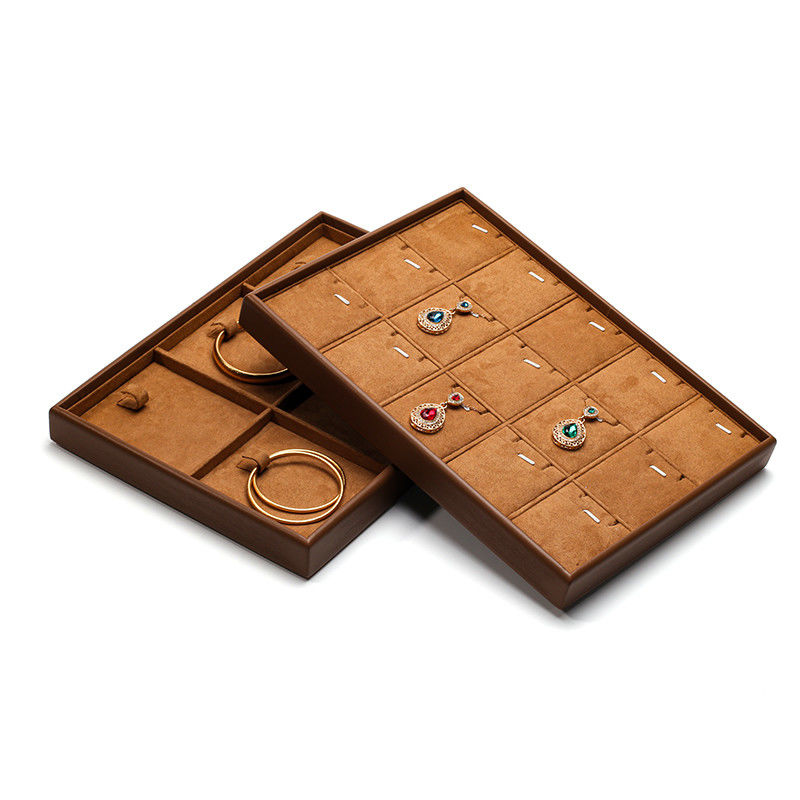 Soft Velvet Interior PU Leather Jewelry Display Tray Props for Ring Ear Studs