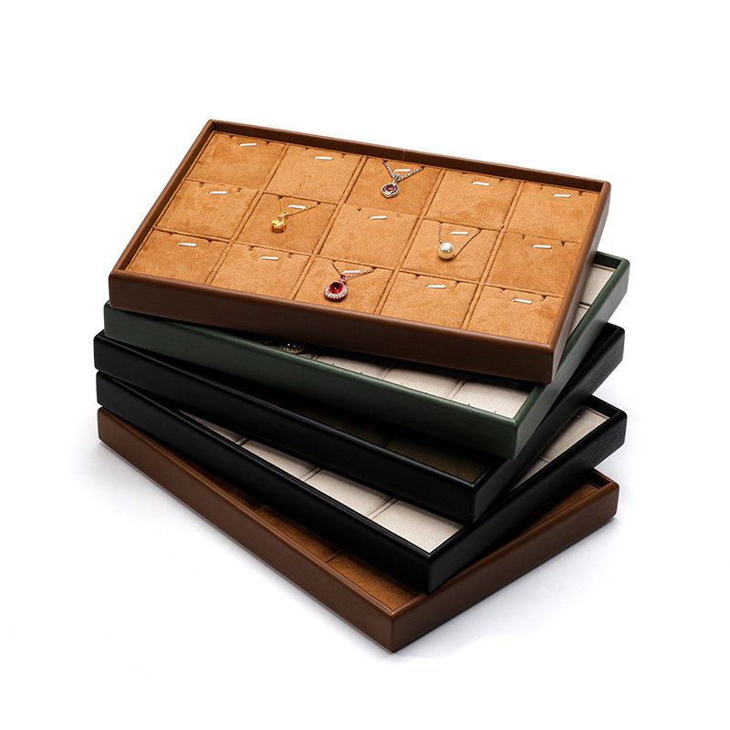 Large Capacity Practical PU Leather Jewelry Exhibition Props Luxury Display Tray