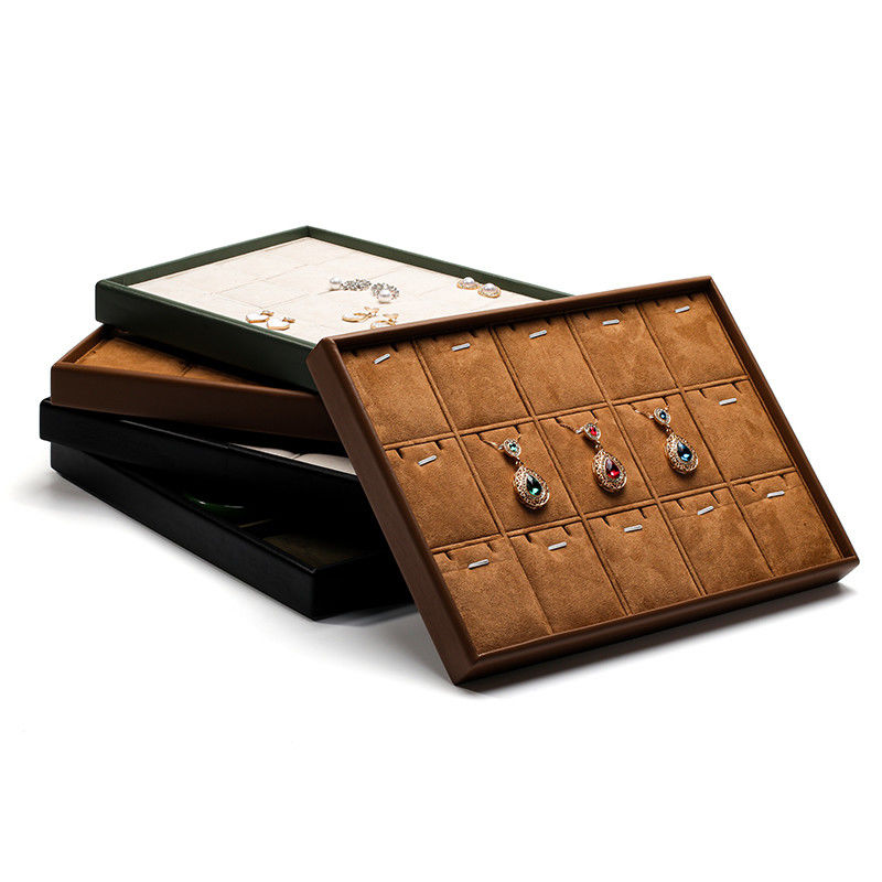 Multi Compartments PU Leather Jewelry Display Tray Soft Lining Exhibition Props