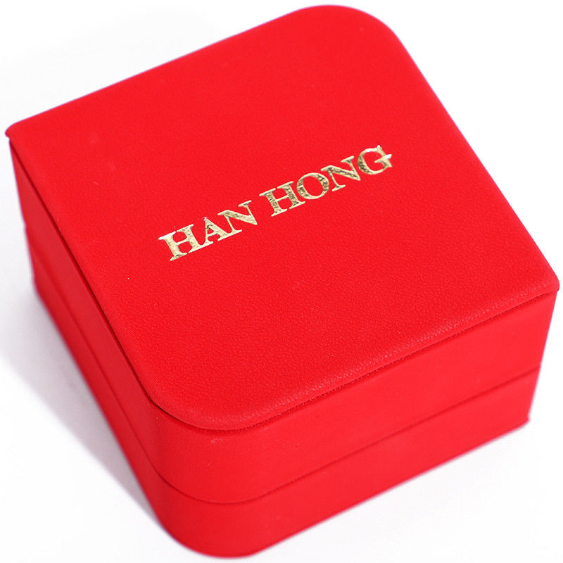 Red Arc Diamond-Shaped PU Leather Jewelry Box Velvet Lining for Luxury Packaging