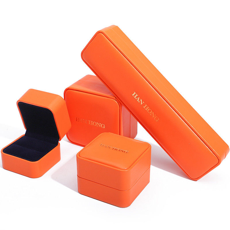 Hot-Stamping Smooth Faux Leather Jewelry Box Packaging Set Soft Velvet Lining