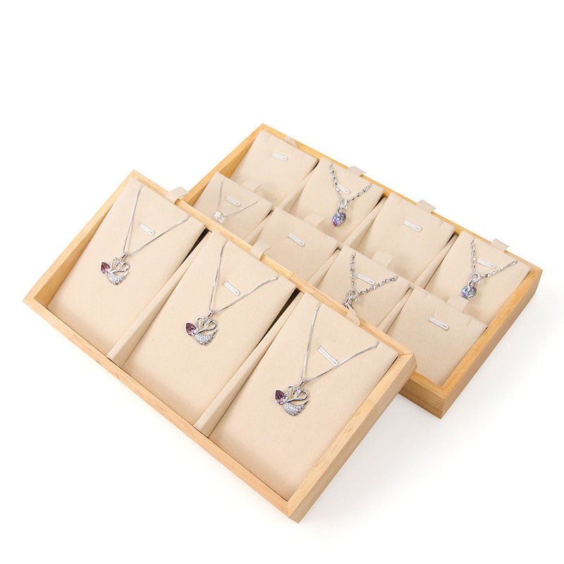 Multiple Cells Solid Wood Pendant Storage Rack Luxury Necklace Display Tray