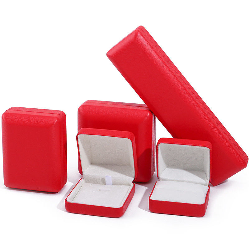 Red Convex Roof PU Leather Luxury Jewelry Box Set with Snow Grain Velvet Lining