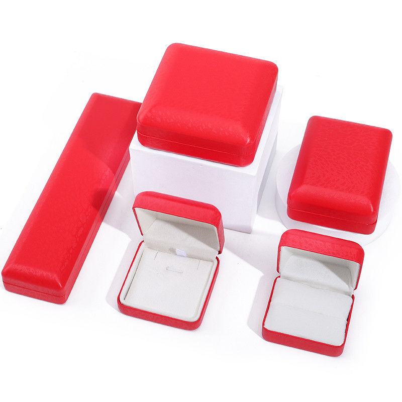 Red Convex Roof PU Leather Luxury Jewelry Box Set with Snow Grain Velvet Lining