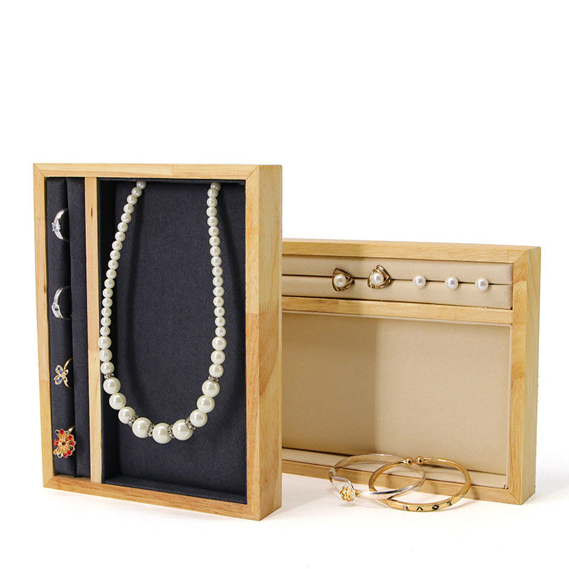 Solid Wooden Multi-Function Jewelry Display Holder Tray for Ring Pendant Ear Stud