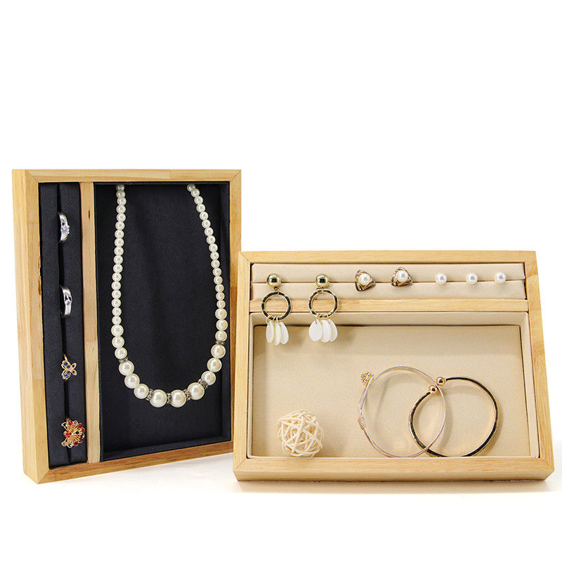 Solid Wooden Multi-Function Jewelry Display Holder Tray for Ring Pendant Ear Stud