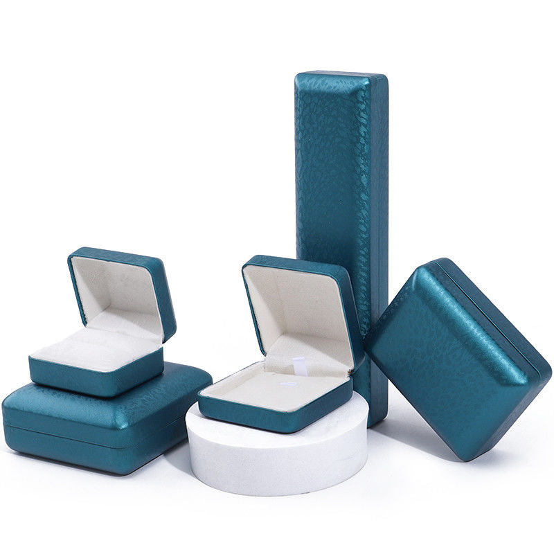 Peacock Blue Snow Grain PU Leather Jewelry Box , Luxury Jewelry Set Gift Box OEM