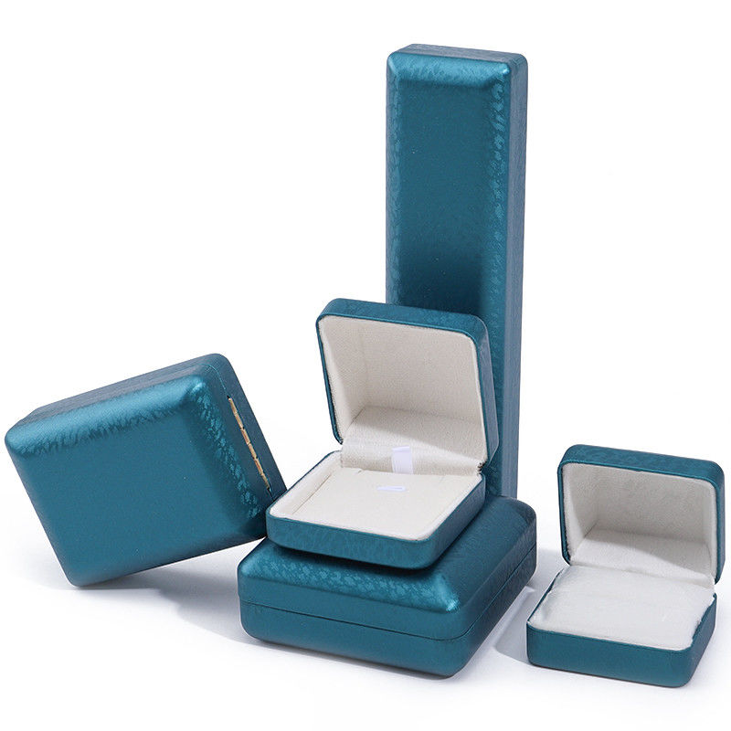 Peacock Blue Snow Grain PU Leather Jewelry Box , Luxury Jewelry Set Gift Box OEM