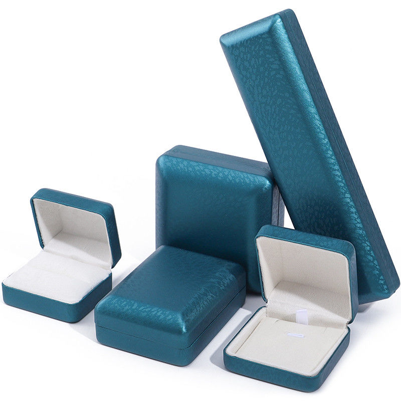 Peacock Blue Snow Grain PU Leather Jewelry Box , Luxury Jewelry Set Gift Box OEM