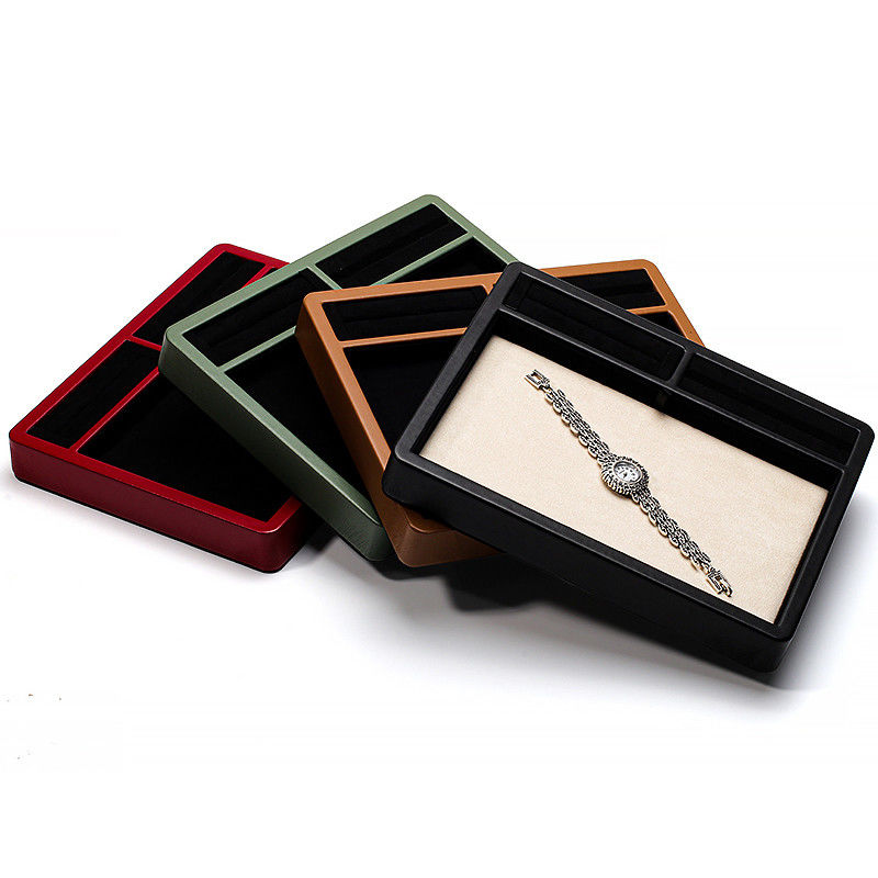 Multi-Compartments PU Leather Jewelry Display Plate for Ring Pendant Ear Studs