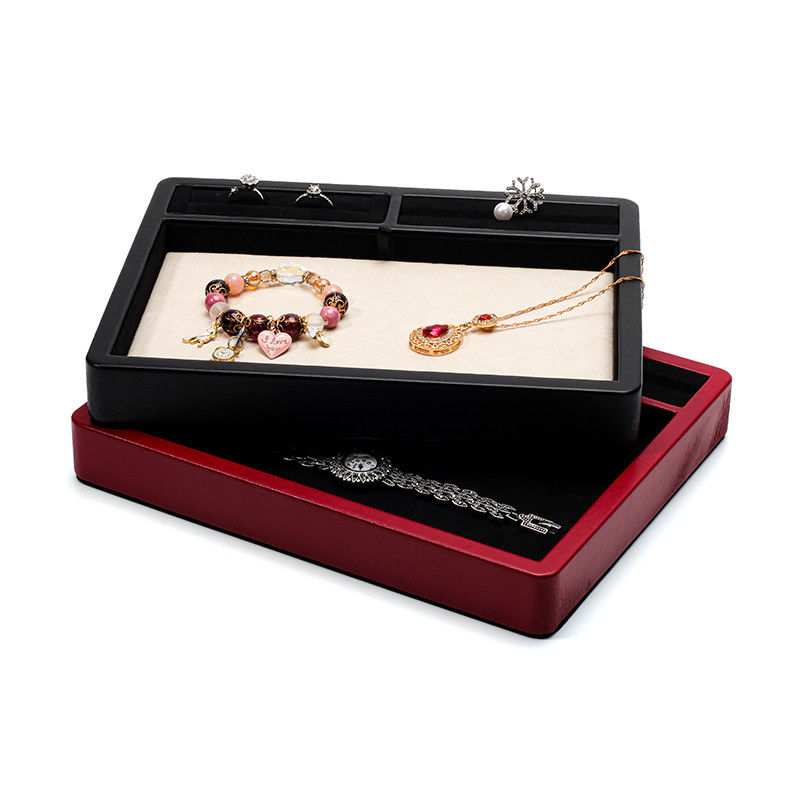 Multi-Compartments PU Leather Jewelry Display Plate for Ring Pendant Ear Studs