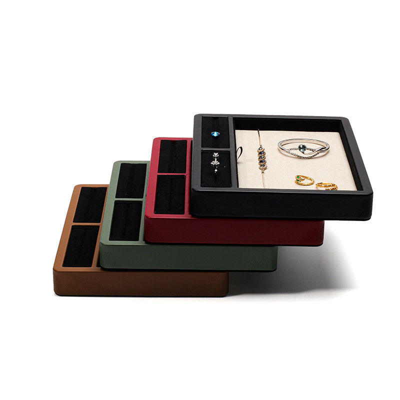 Multi-Compartments PU Leather Jewelry Display Plate for Ring Pendant Ear Studs