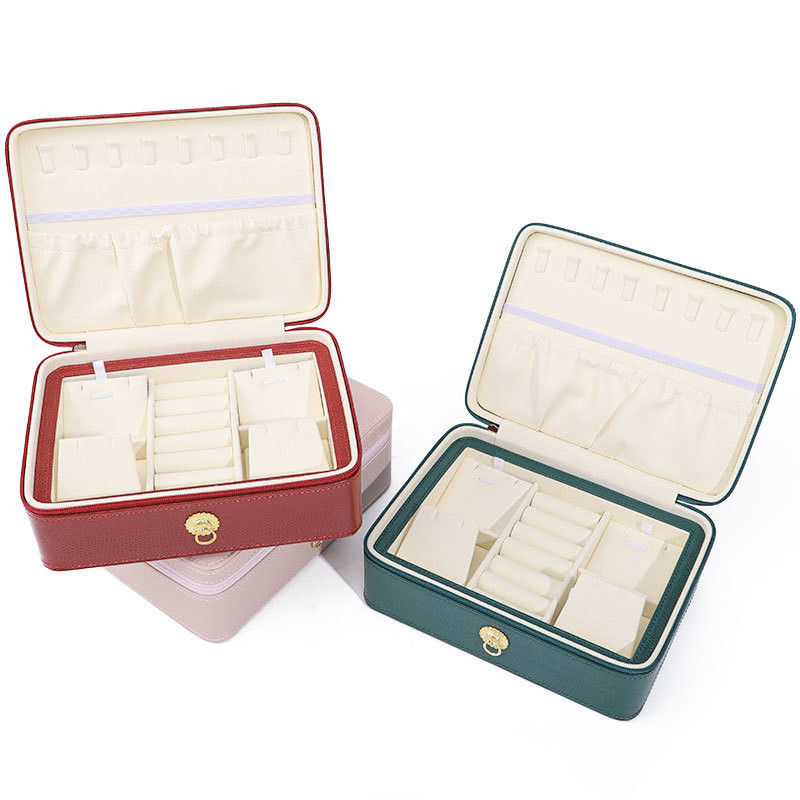 Ring-Pull Ornament PU Leather Travel Jewelry Organizer Multi-Cells Zipper Box