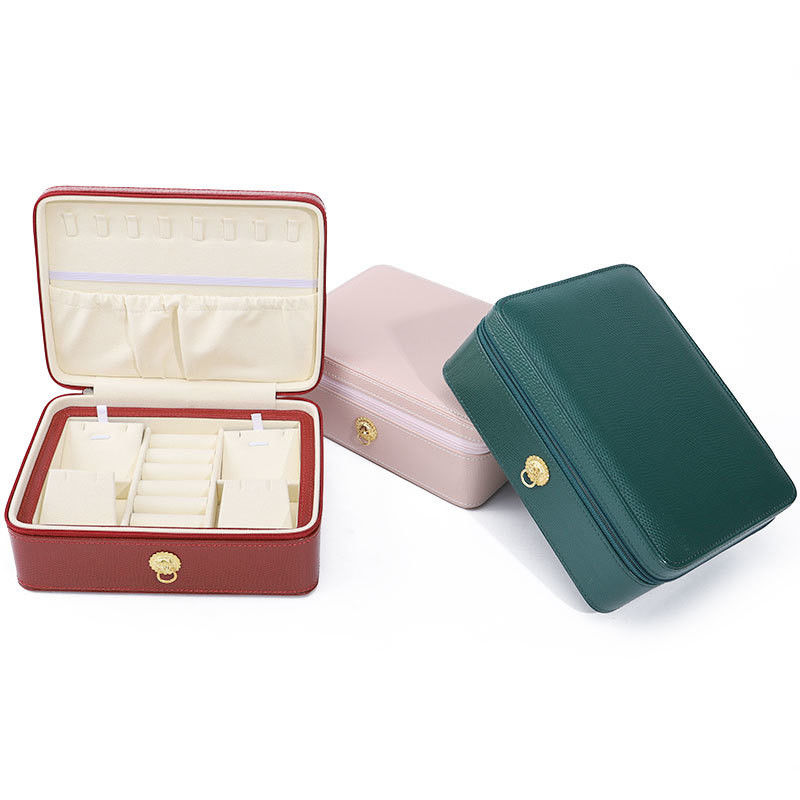 Ring-Pull Ornament PU Leather Travel Jewelry Organizer Multi-Cells Zipper Box