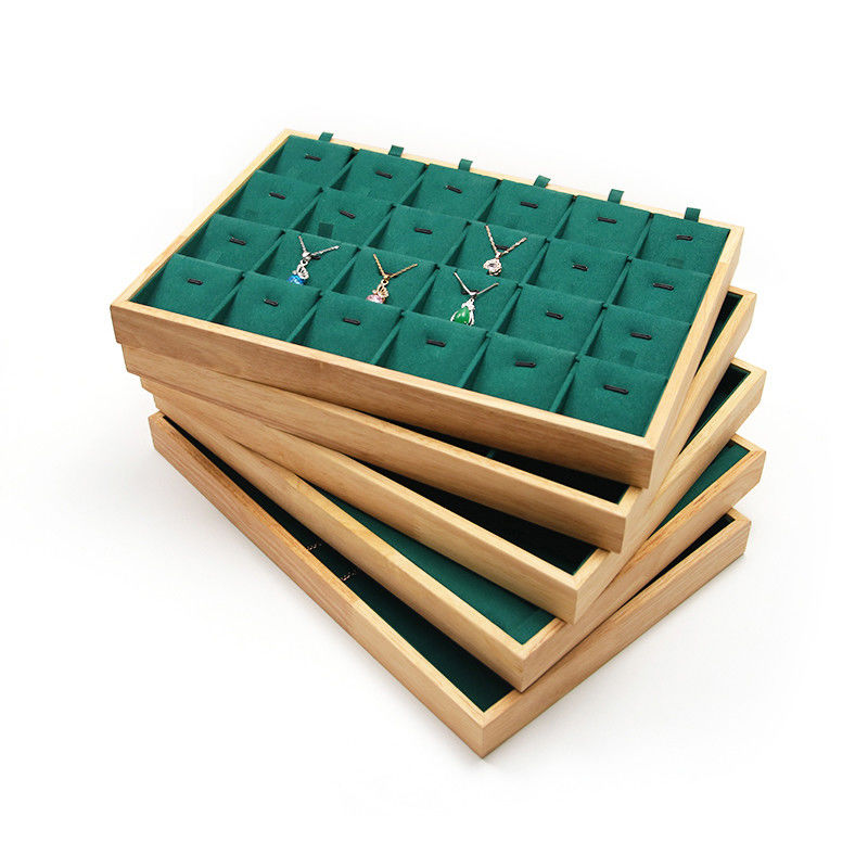 Custom Wooden Jewelry Display Plate Multiple Compartments for Ring Ear Studs Pendant