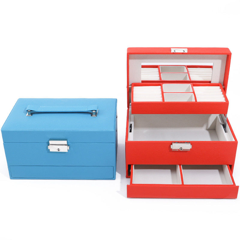 Portable Spacious Space Faux Leather Jewelry Organizer Box Multi Cells Packaging