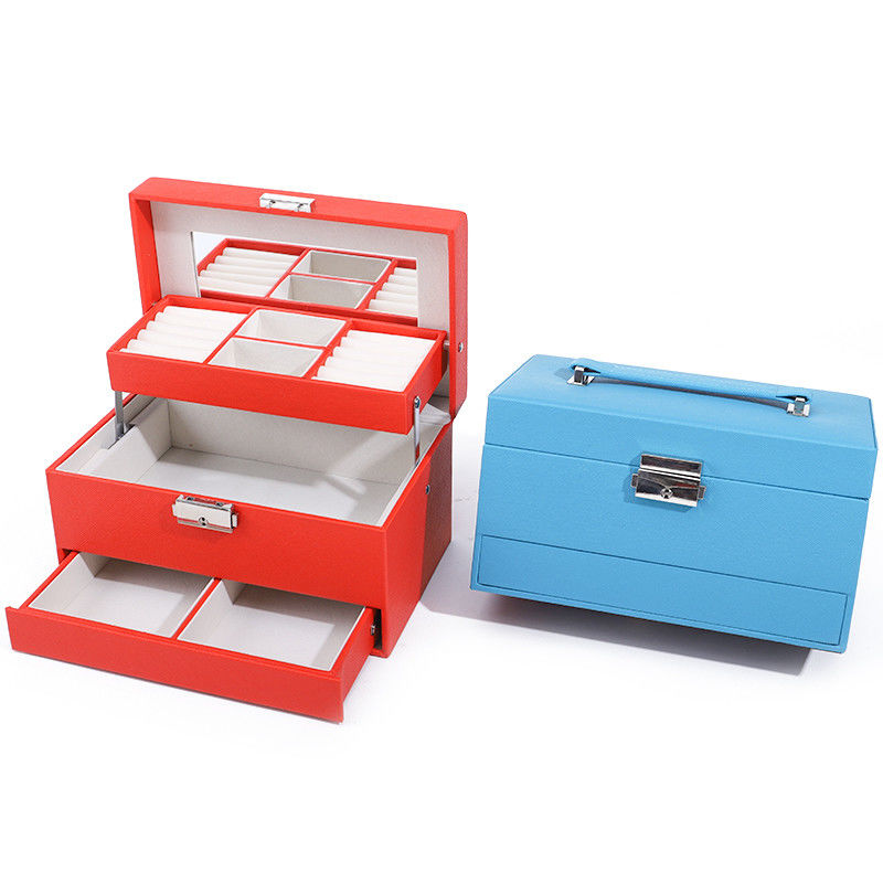 Portable Spacious Space Faux Leather Jewelry Organizer Box Multi Cells Packaging