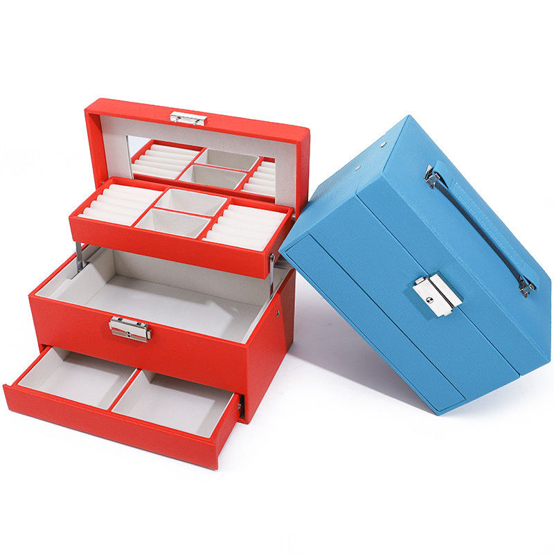 Portable Spacious Space Faux Leather Jewelry Organizer Box Multi Cells Packaging