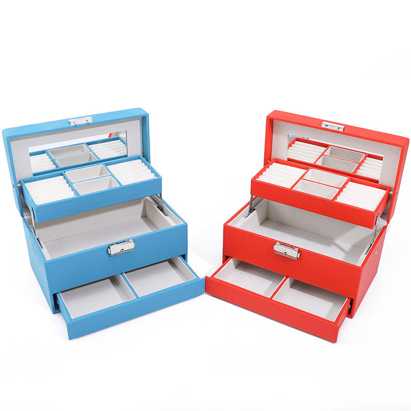 Portable Spacious Space Faux Leather Jewelry Organizer Box Multi Cells Packaging