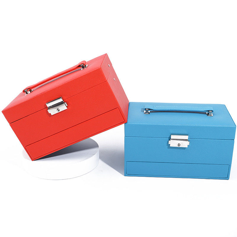 Portable Spacious Space Faux Leather Jewelry Organizer Box Multi Cells Packaging