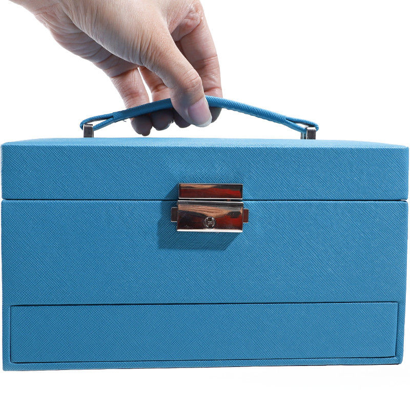 Portable Spacious Space Faux Leather Jewelry Organizer Box Multi Cells Packaging