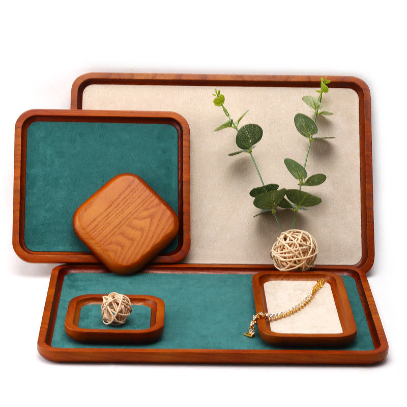 Multi Color Lining Solid Wood Jewelry Display Tray For Ring Bracelet Pendant Exhibition
