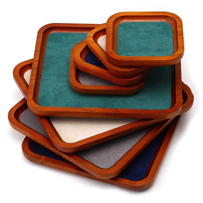 Multi Color Lining Solid Wood Jewelry Display Tray For Ring Bracelet Pendant Exhibition