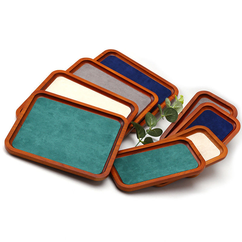 Multi Color Lining Solid Wood Jewelry Display Tray For Ring Bracelet Pendant Exhibition