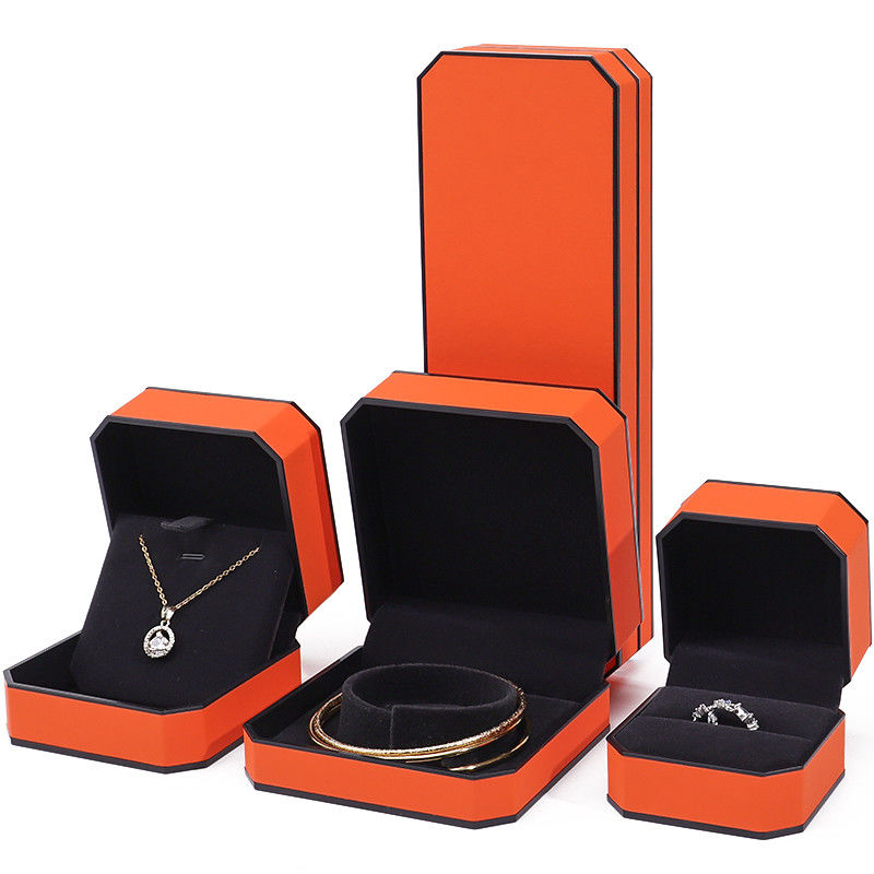Octagonal Orange Black Border PU Leather Jewelry Box Set for Luxury Packaging