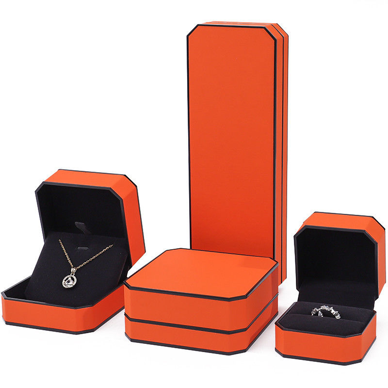 Octagonal Orange Black Border PU Leather Jewelry Box Set for Luxury Packaging