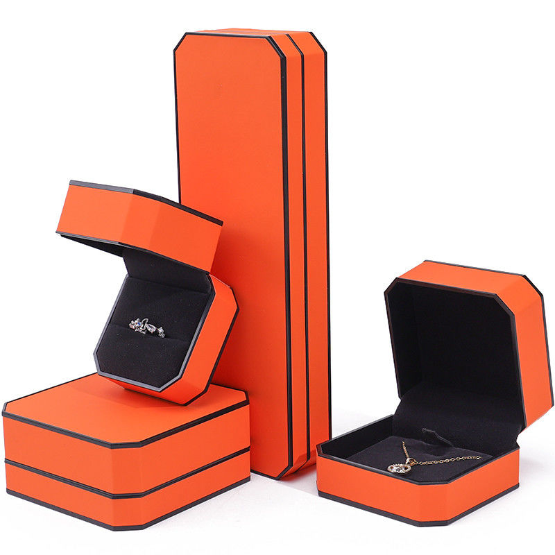 Octagonal Orange Black Border PU Leather Jewelry Box Set for Luxury Packaging
