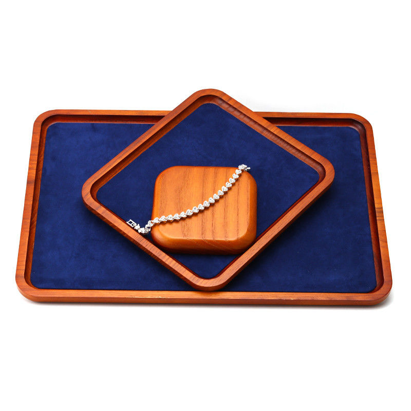 Solid Wood Luxury Jewelry Display Props Navy Super Fiber Lining for Jewelry Exhibition