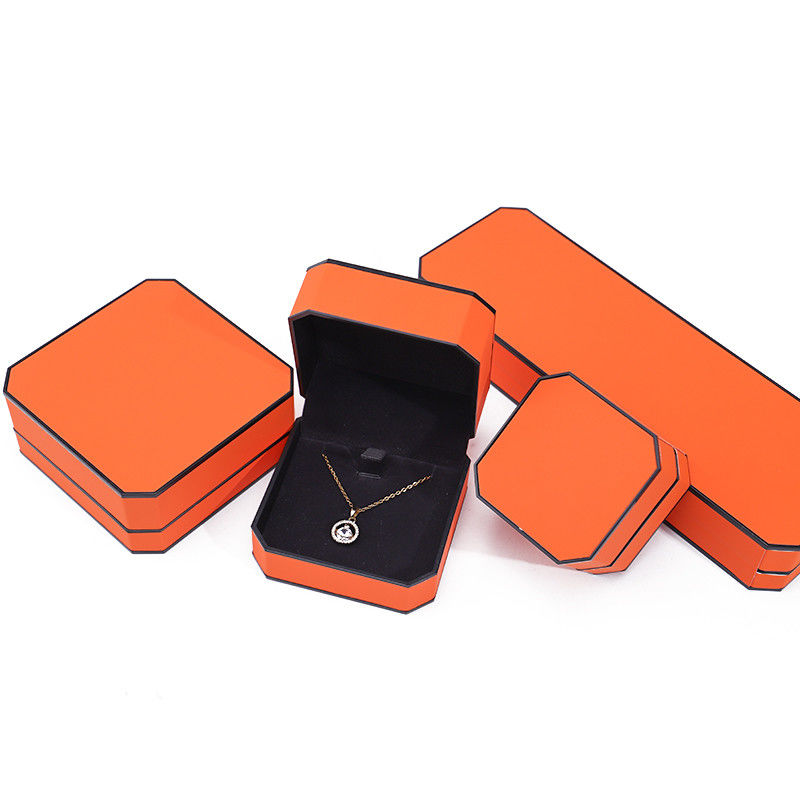 Octagonal Orange Black Border PU Leather Jewelry Box Set for Luxury Packaging