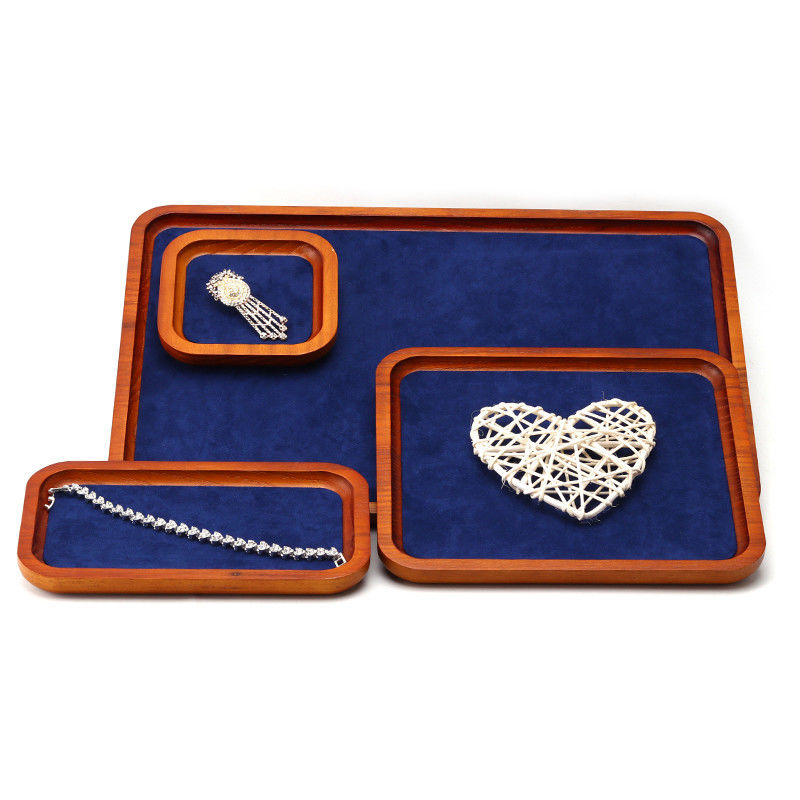 Solid Wood Luxury Jewelry Display Props Navy Super Fiber Lining for Jewelry Exhibition